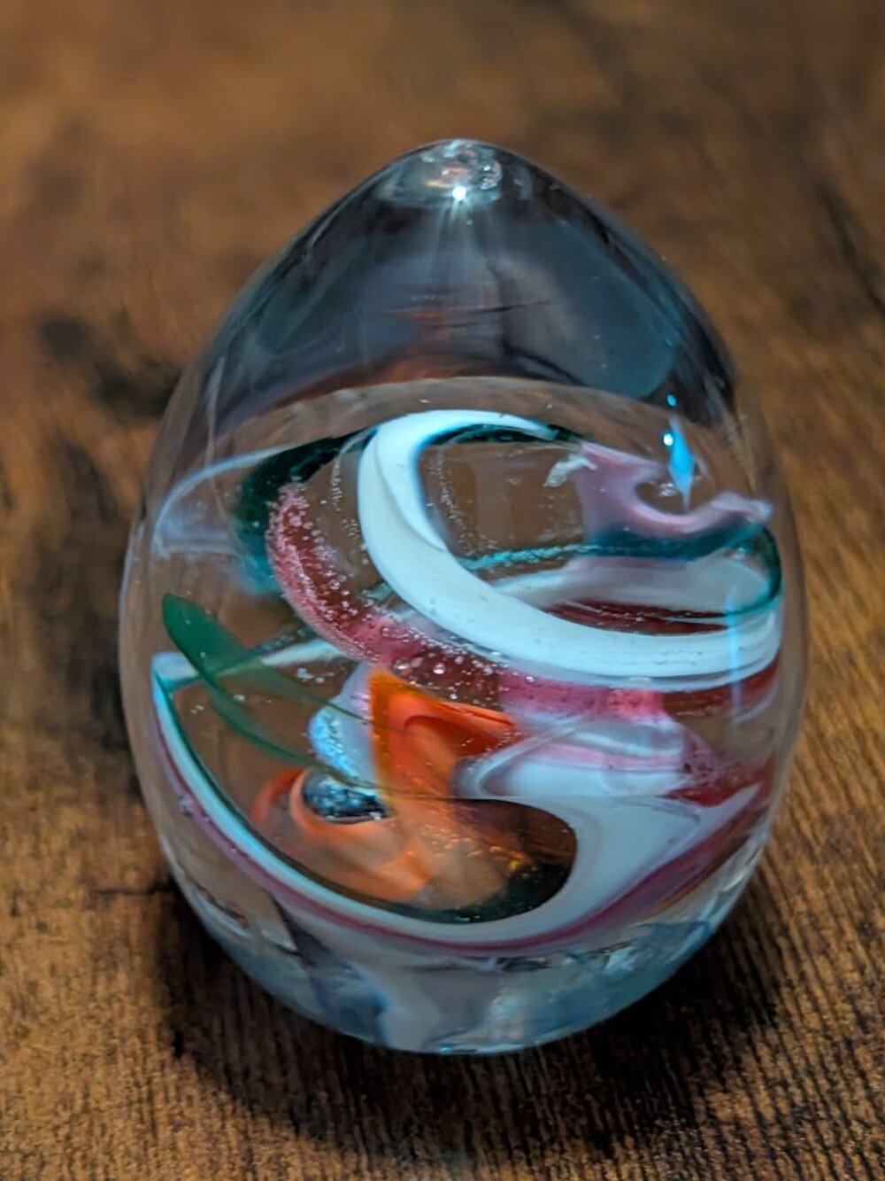 Vintage Glass Egg Paperweight signed by Trisha 1985